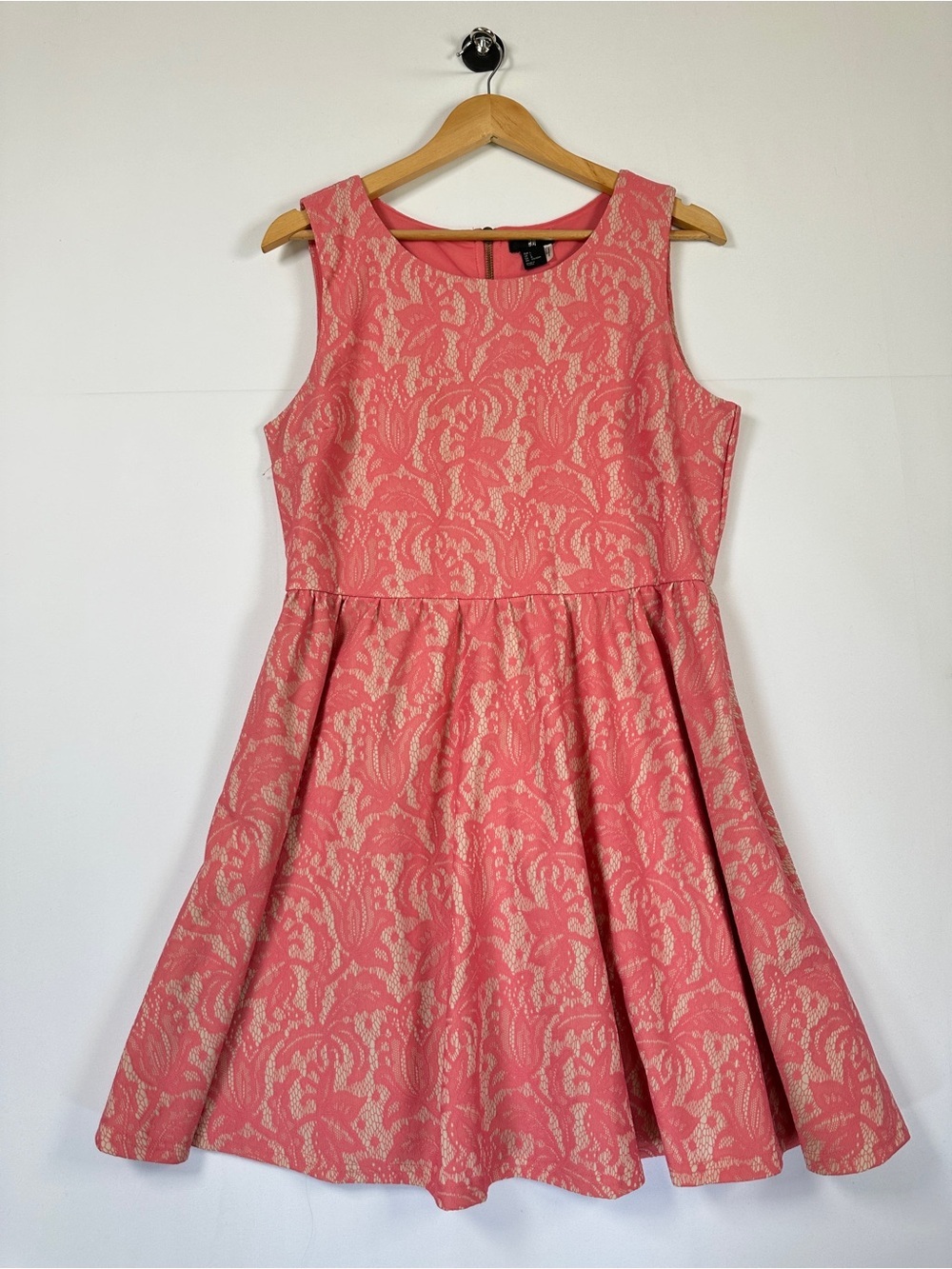 H&M Pink Lace Fit & Flare Dress Sleeveless Party Dress Size L Wedding Cocktail